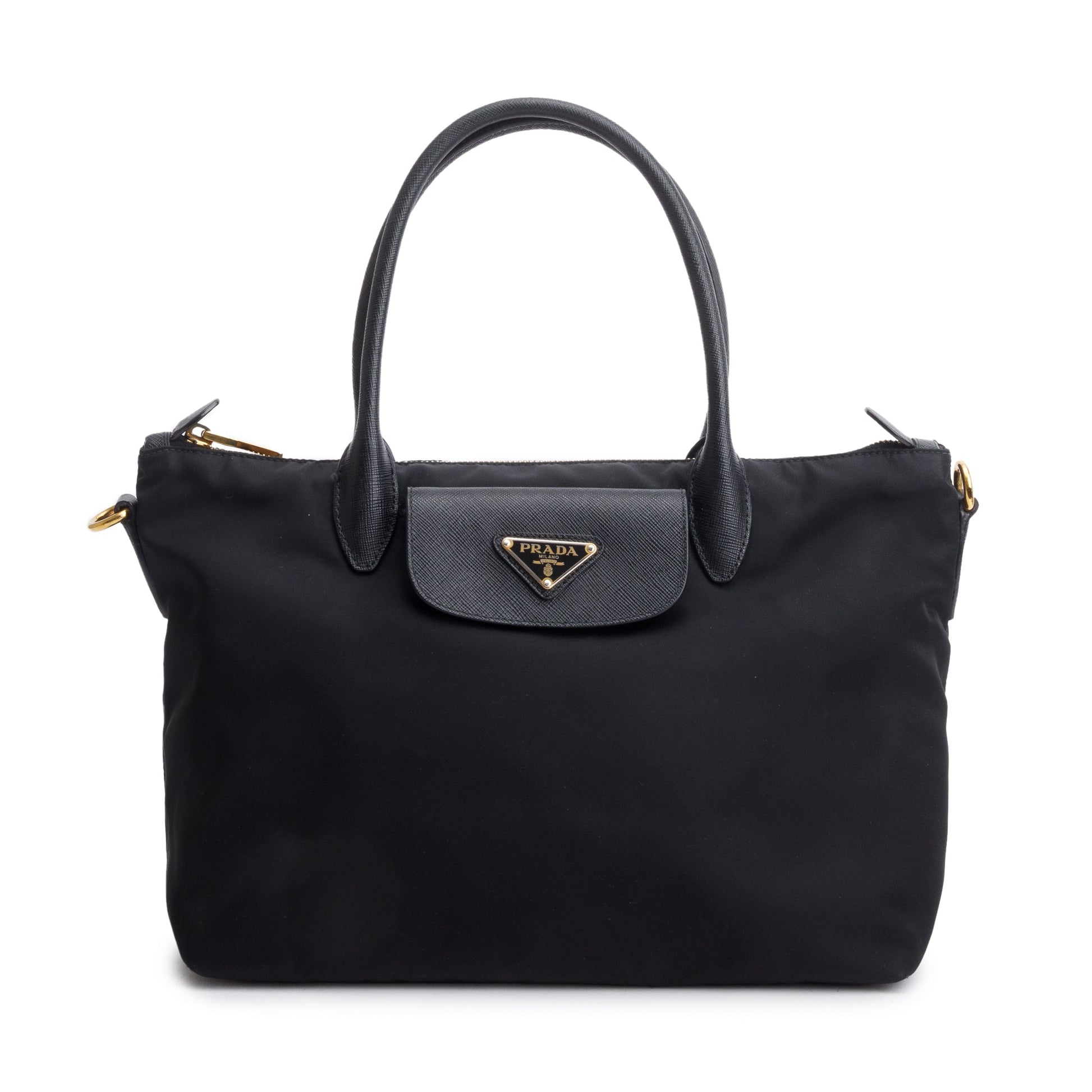 Prada Trimmed Tessuto Handle Tote Nylon Saffiano Black Tote Bag