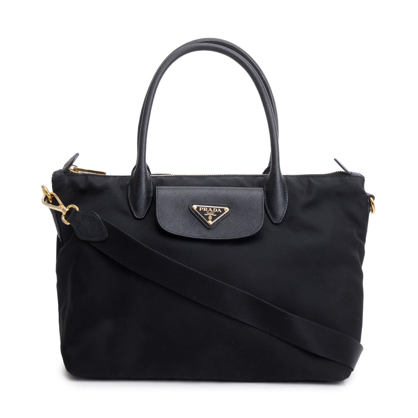 Prada Trimmed Tessuto Handle Tote Nylon Saffiano Black Tote Bag