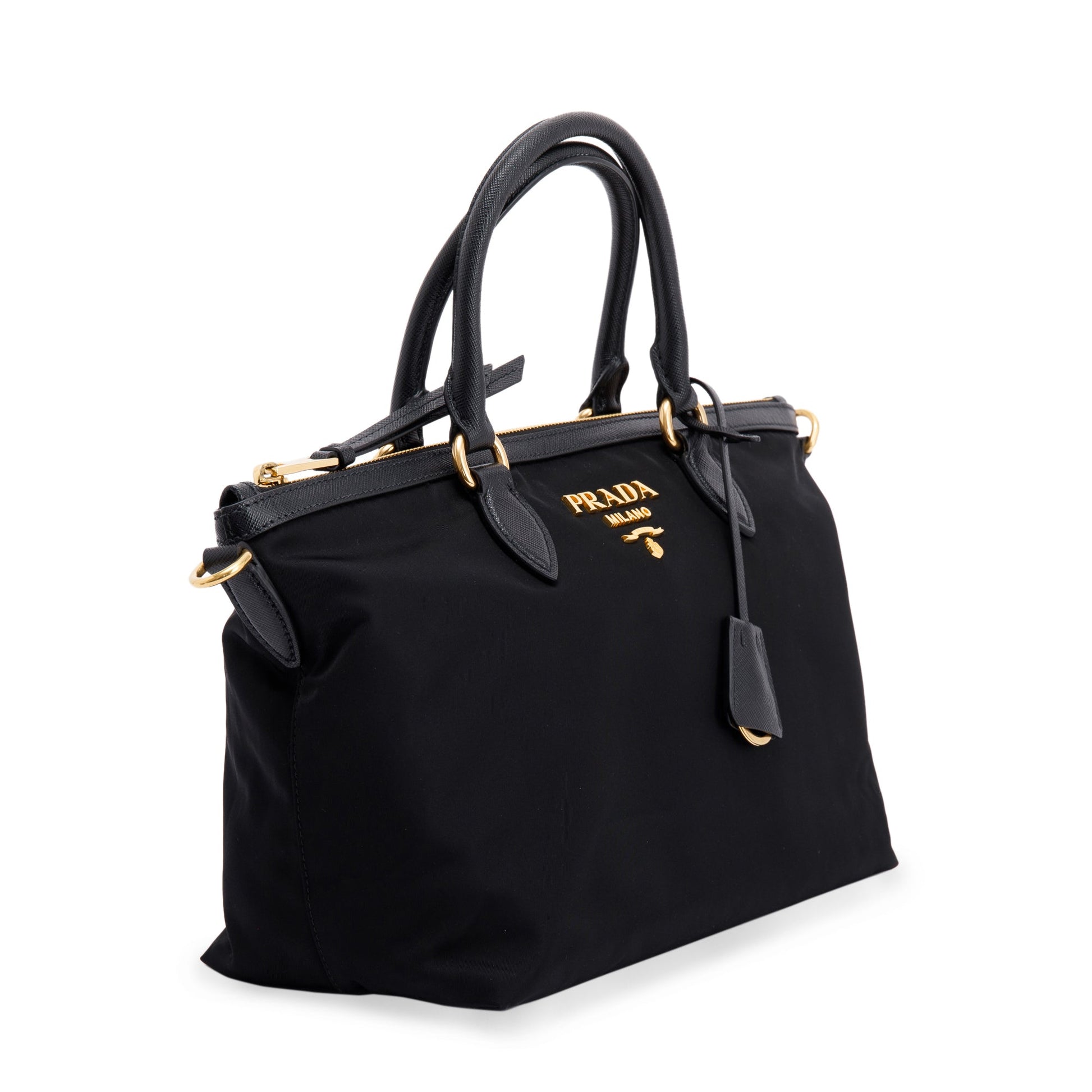 Prada Saffiano Trimmed Tote Handbag Black Tote Bag