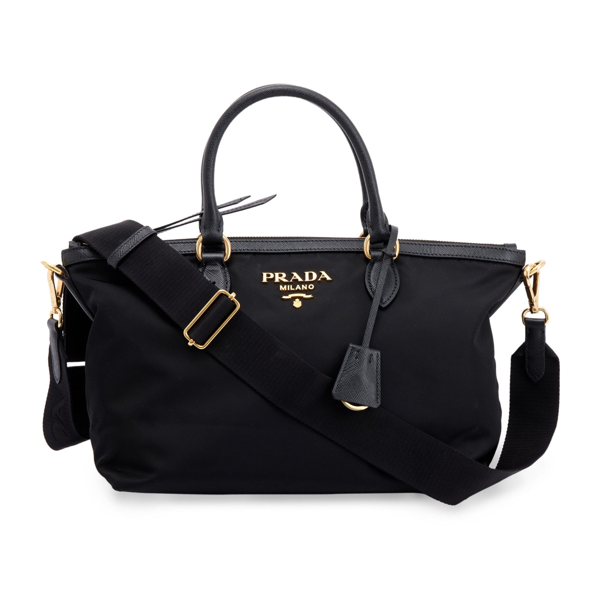 Prada Saffiano Trimmed Tote Handbag Black Tote Bag