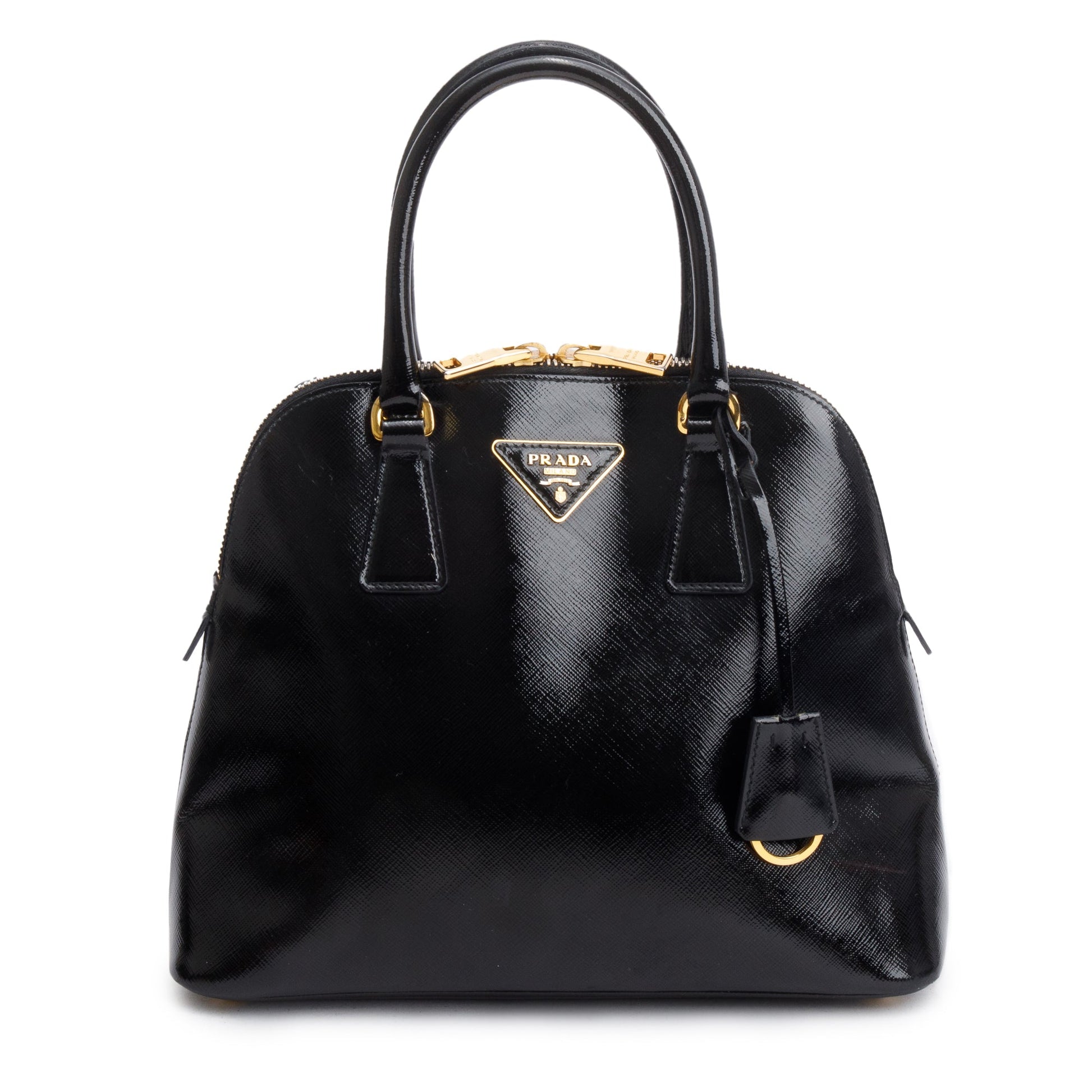 Prada Saffiano Vernice Promenade Tote Handbag Black Small Tote Bag