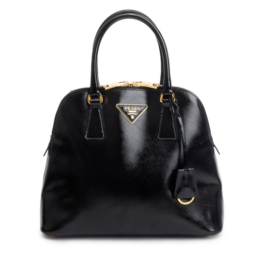 Prada Vernice Promenade Tote Saffiano Black Small Tote Bag