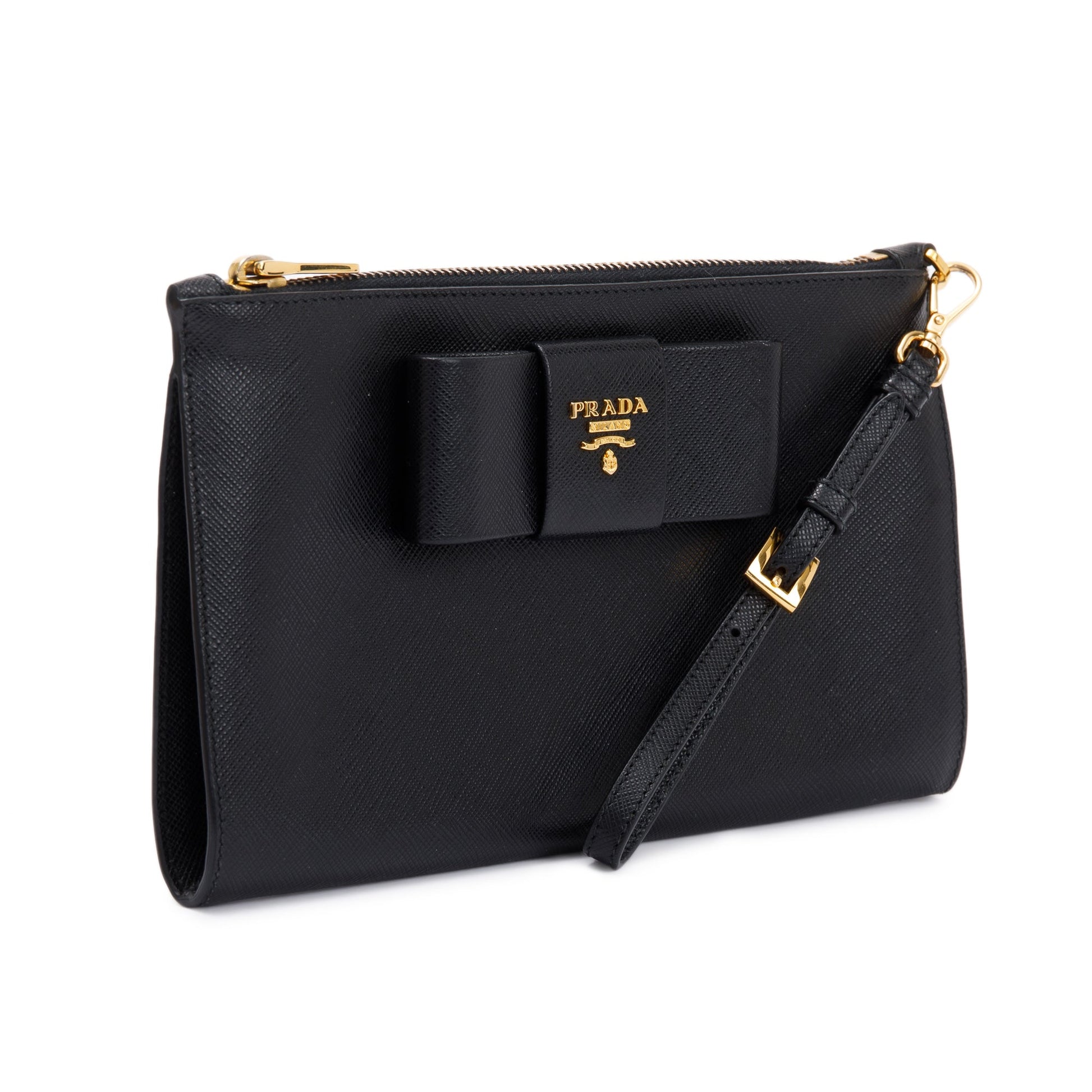 Prada Saffiano Wristlet Clutch Handbag Black Clutch Bag