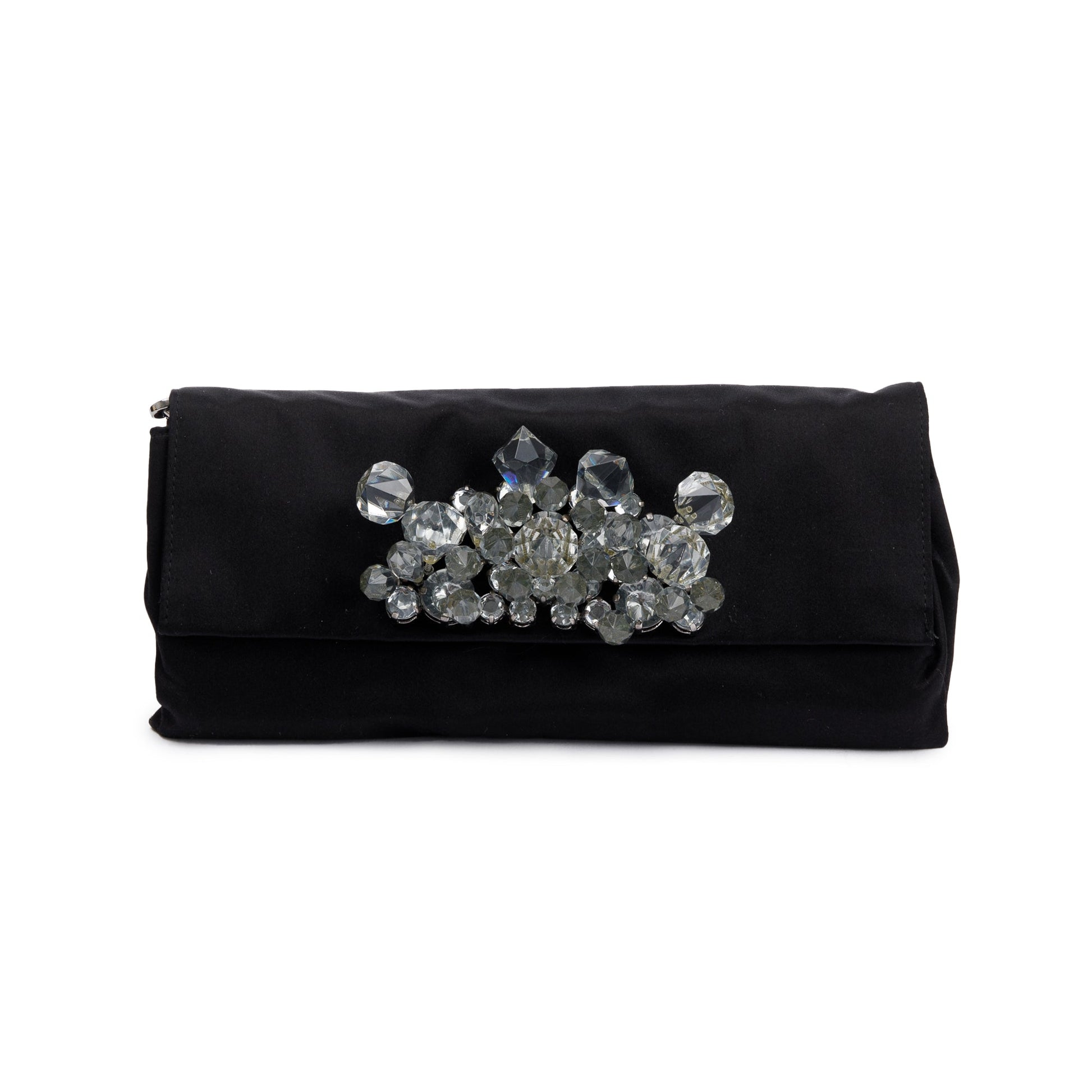 Prada Crystal Embellished Clutch Handbag Satin Black Clutch Bag