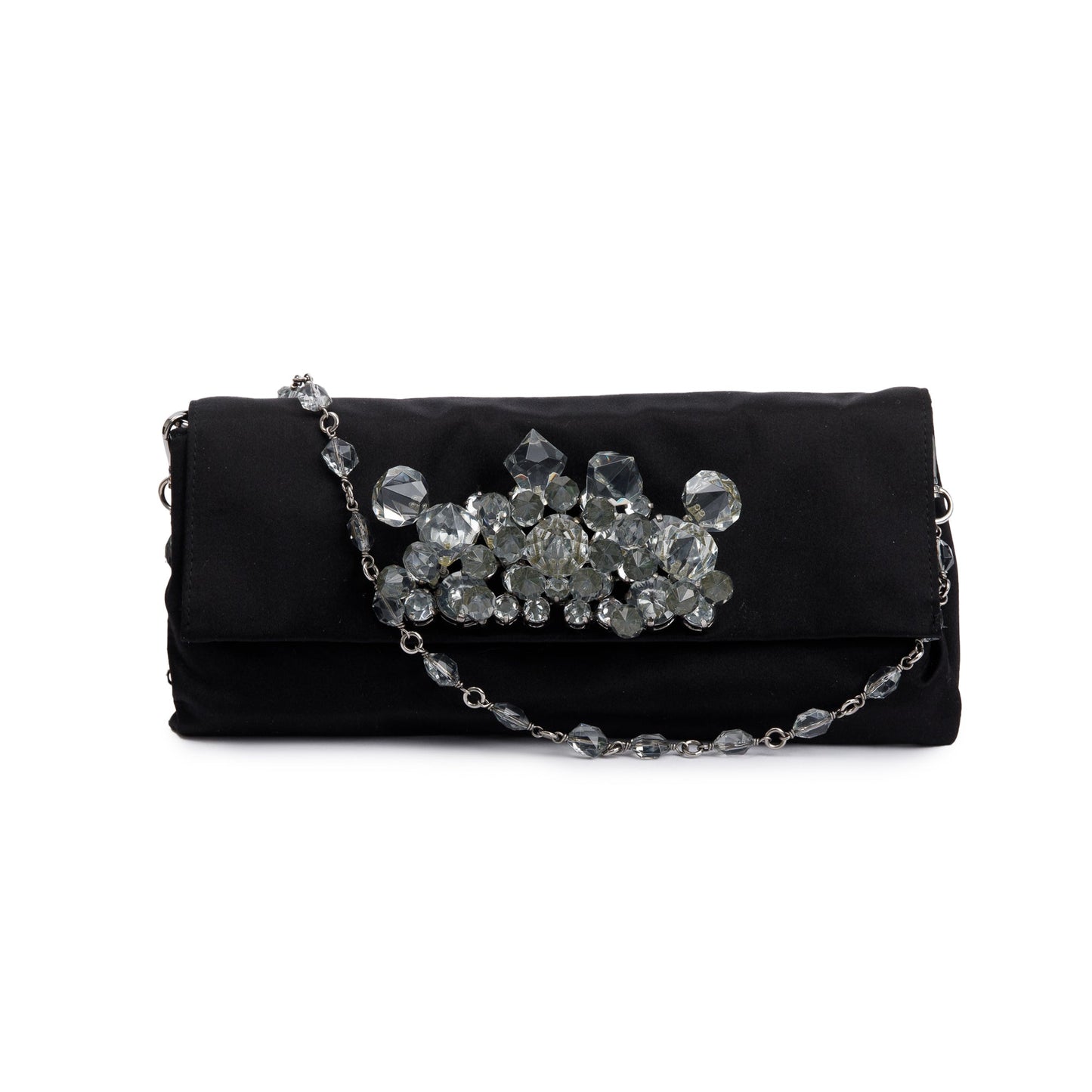 Prada Crystal Embellished Clutch Handbag Satin Black Clutch Bag