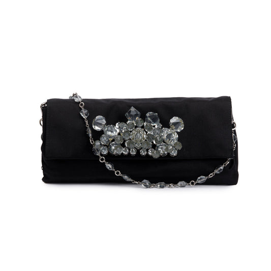 Prada Crystal Embellished Clutch Handbag Satin Black Clutch Bag