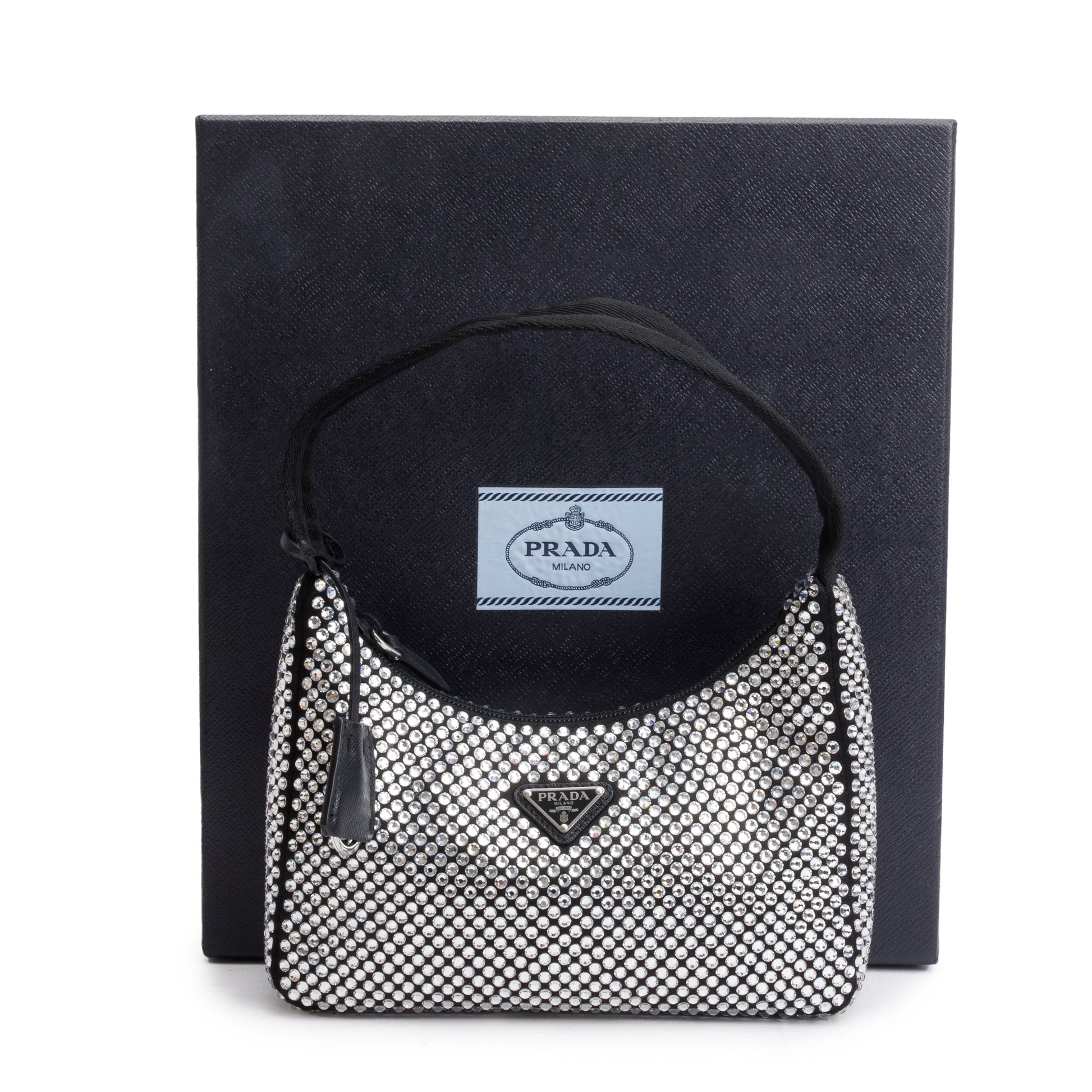 Prada Crystal Re Edition Bag Satin Black Travel Bag