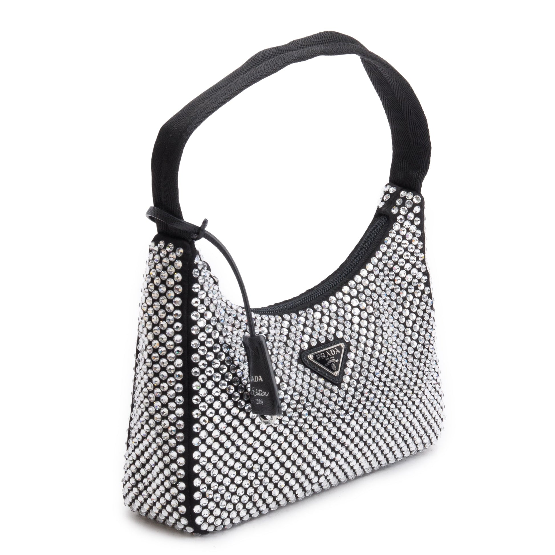 Prada Crystal Re Edition Bag Satin Black Travel Bag