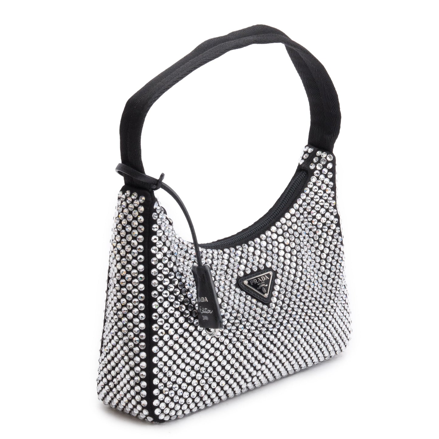 Prada Crystal Re Edition Bag Satin Black Mini Travel Bag