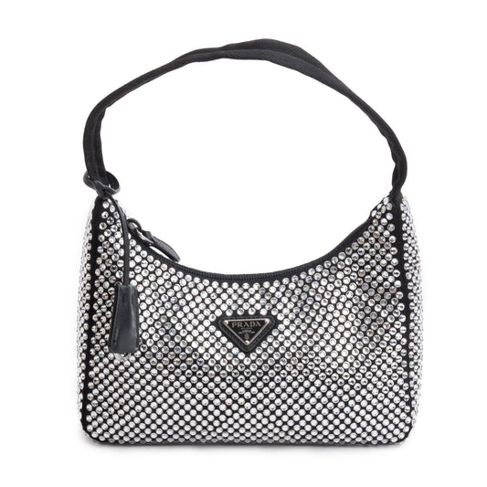 Prada Crystal Re Edition Bag Satin Black Mini Travel Bag