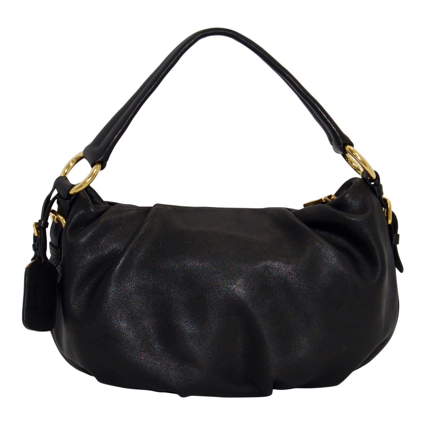 Prada Soft Calf Hobo Handbag Black Travel Bag