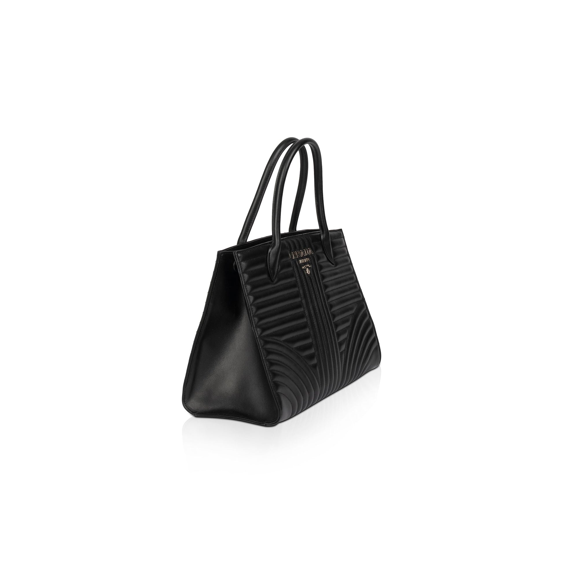 Prada Soft Calf Impunture Diagramme Tote Handbag Black Tote Bag