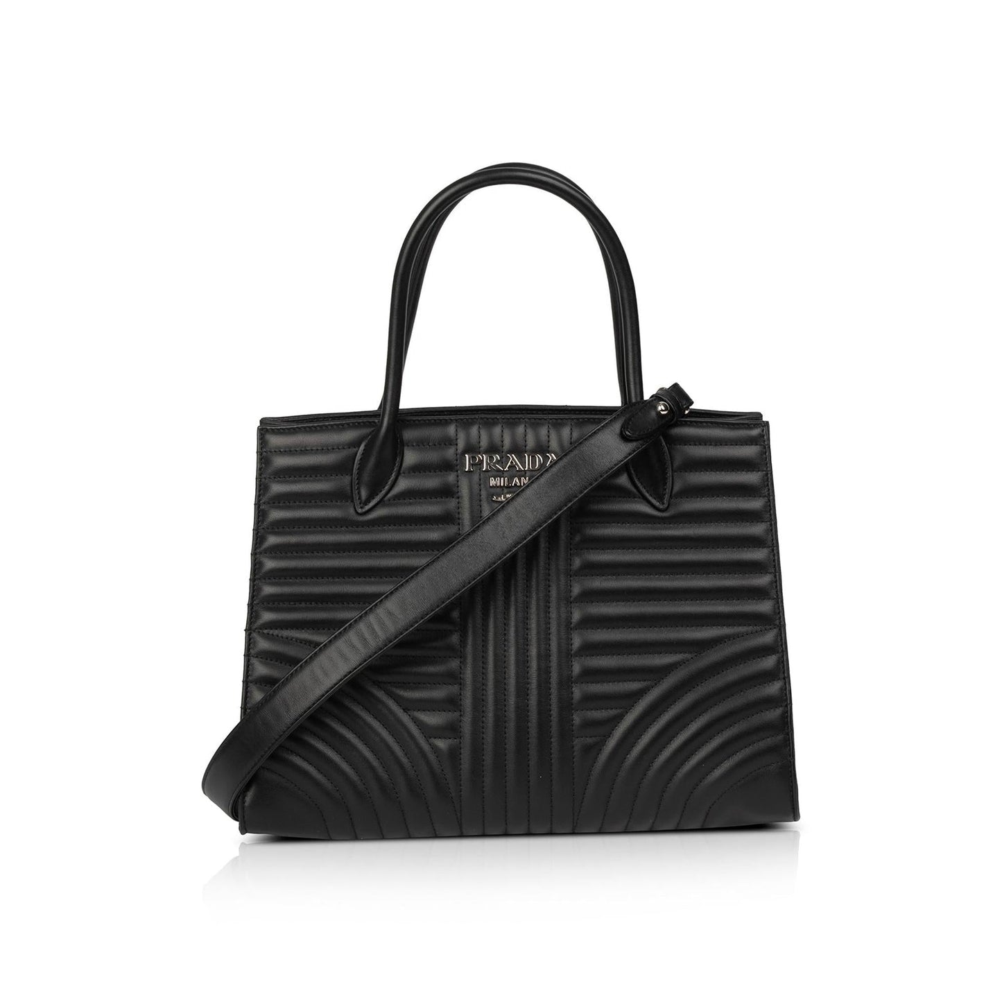 Prada Soft Calf Impunture Diagramme Tote Handbag Black Tote Bag