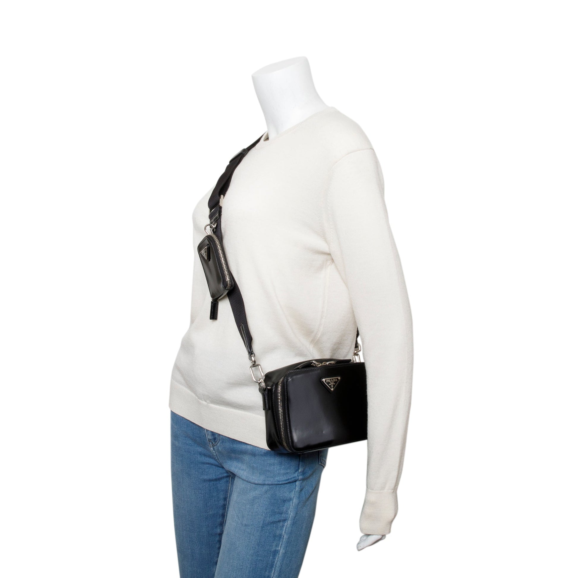 Prada Spazzolato Brique Crossbody Bag Leather Black Small