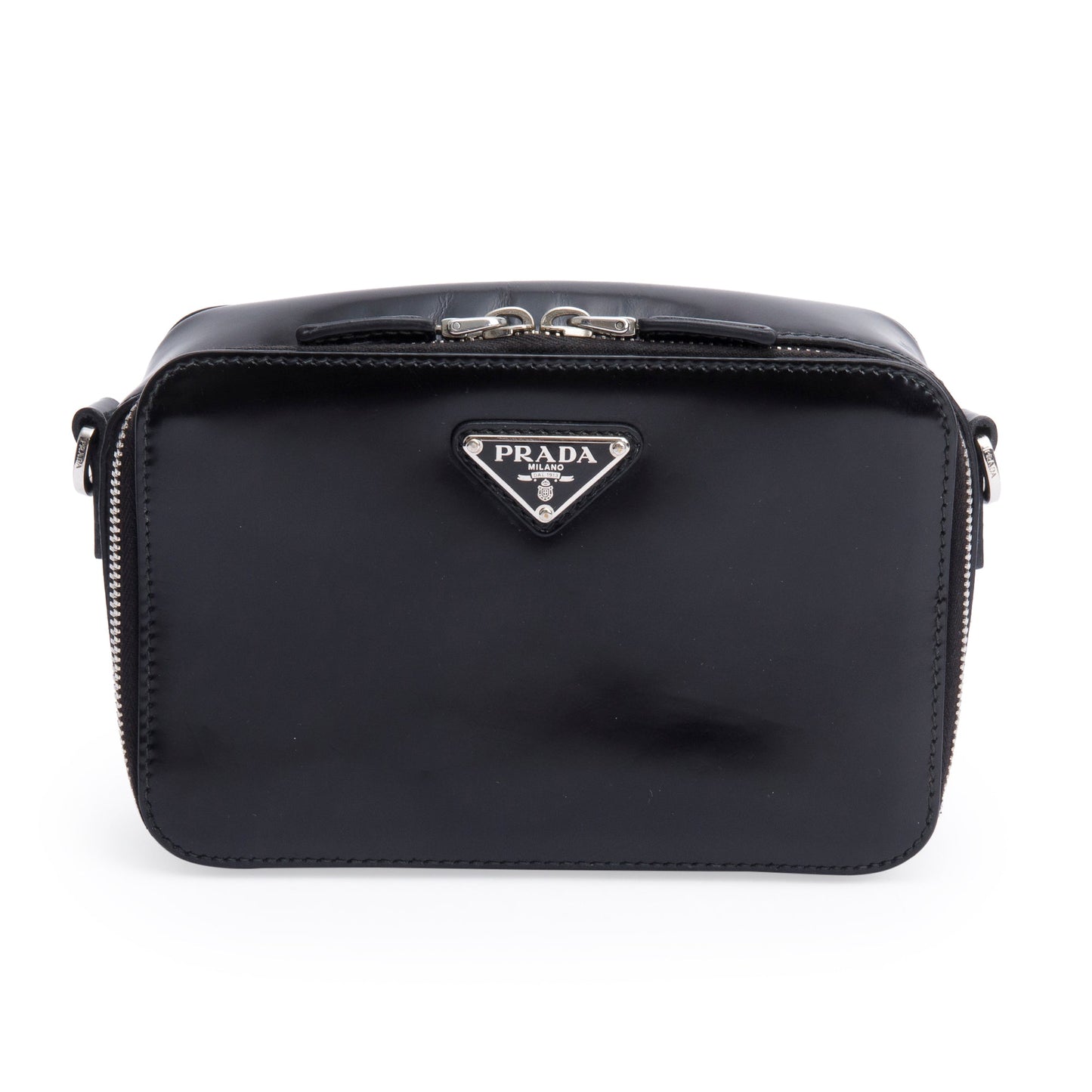 Prada Spazzolato Brique Crossbody Bag Leather Black