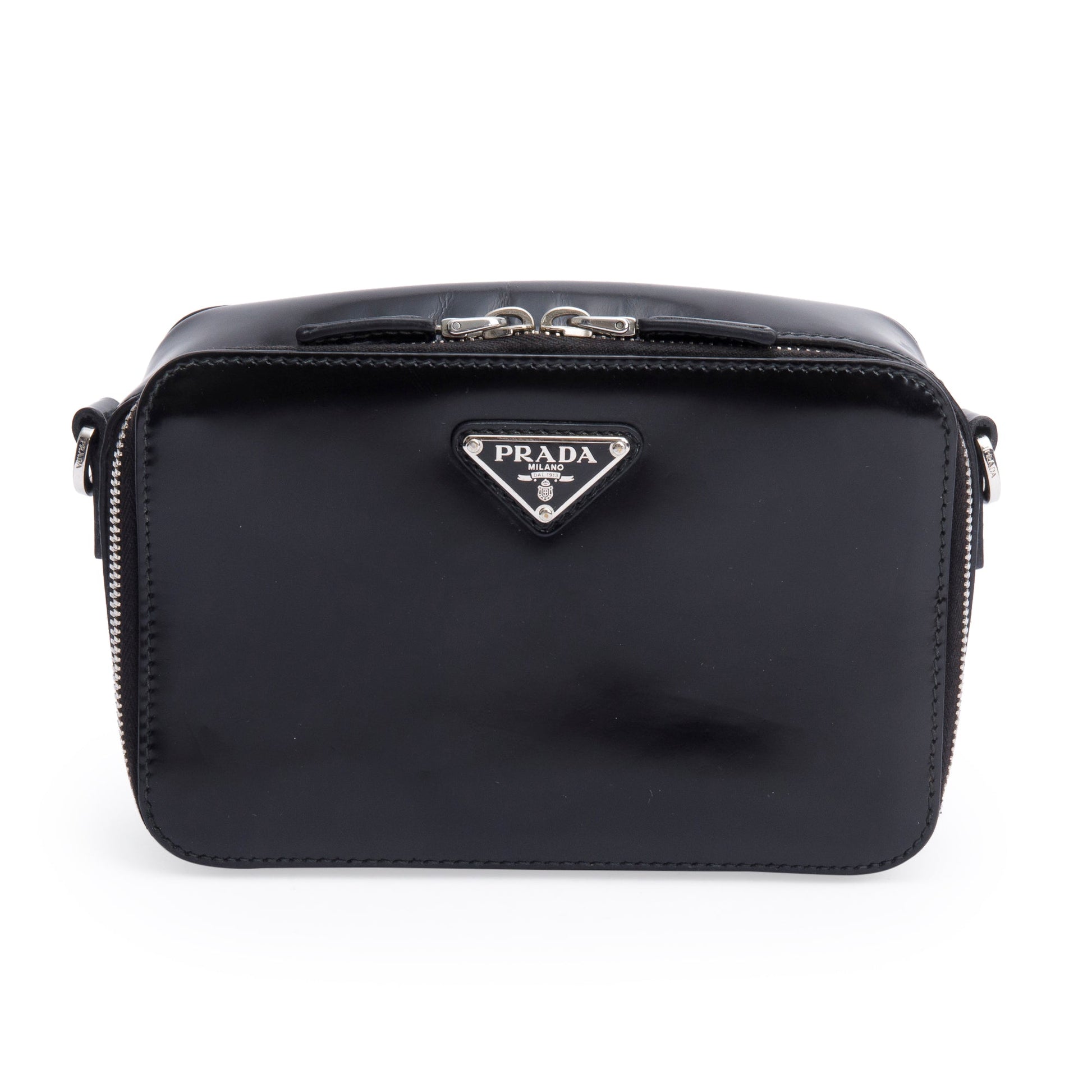 Prada Spazzolato Brique Crossbody Bag Leather Black Small