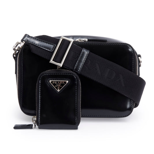Prada Spazzolato Brique Crossbody Bag Leather Black