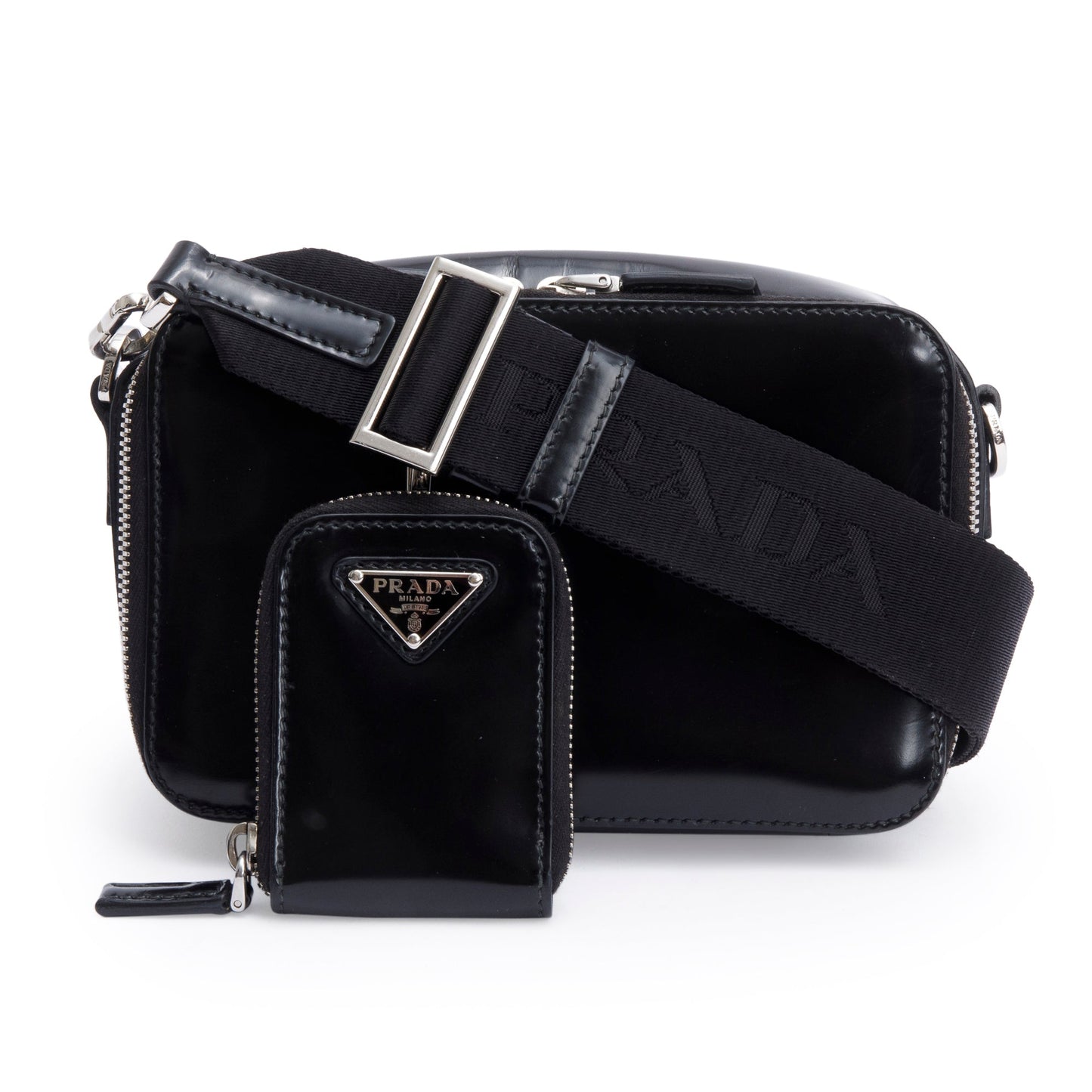 Prada Spazzolato Brique Crossbody Bag Leather Black Small