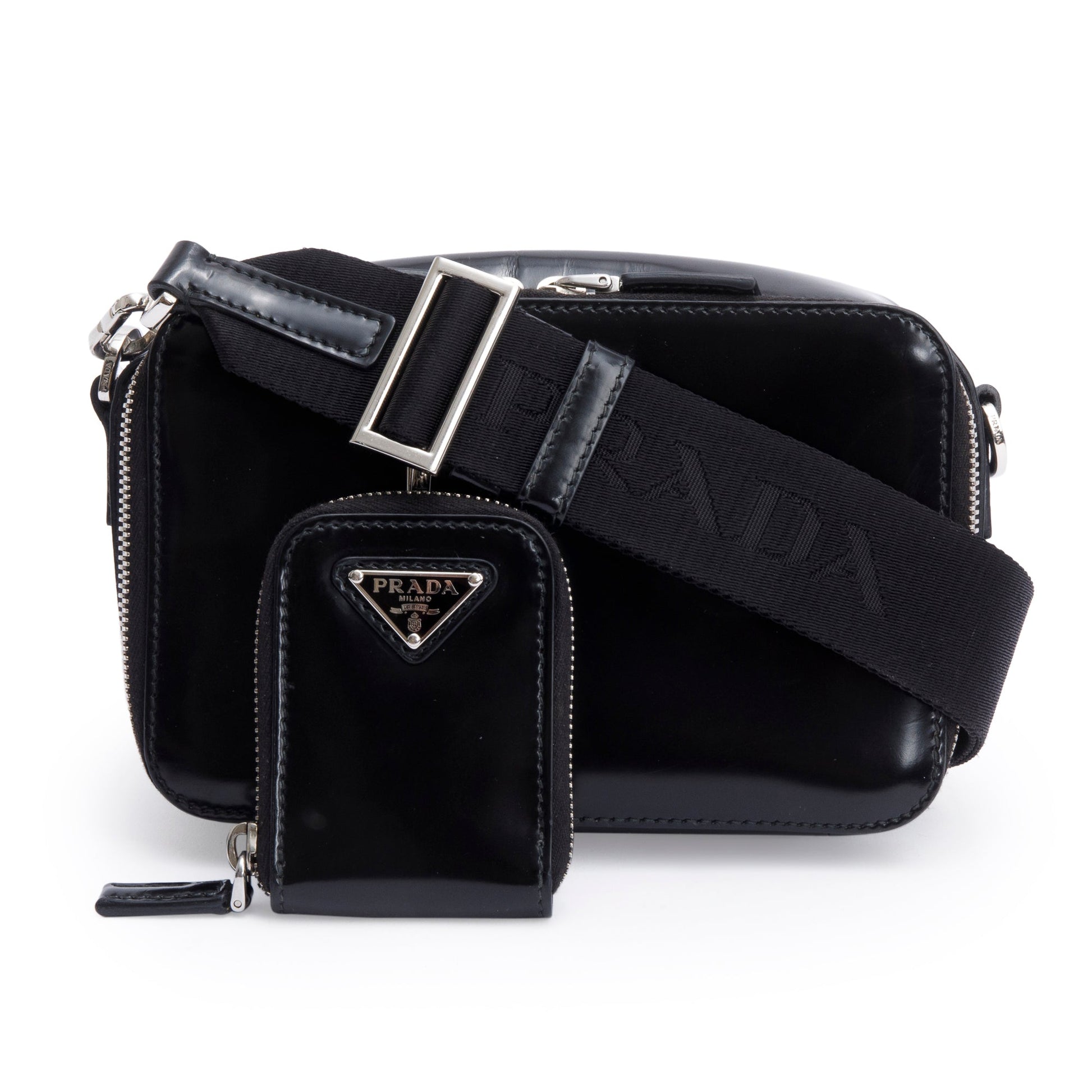 Prada Spazzolato Brique Crossbody Bag Leather Black Small