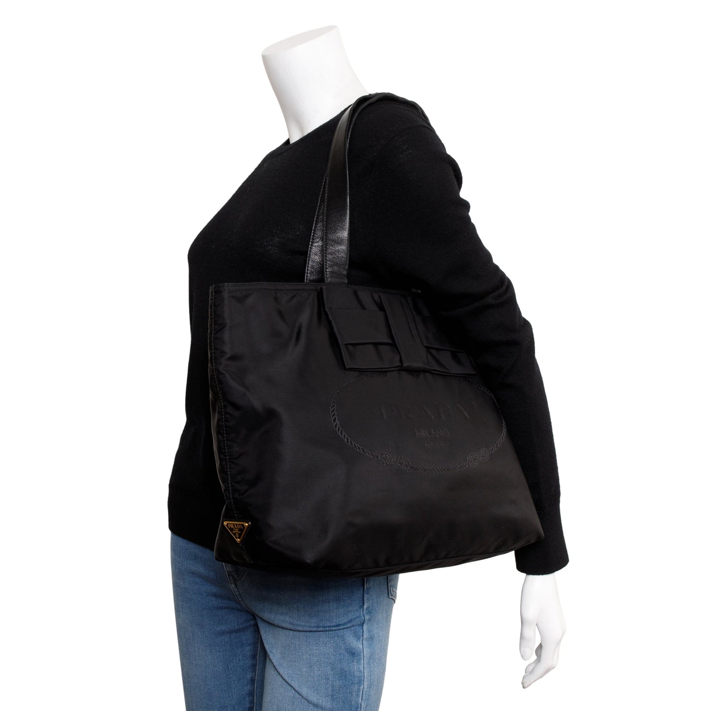 Prada Tessuto Bow Tote Handbag Nylon Black Tote Bag