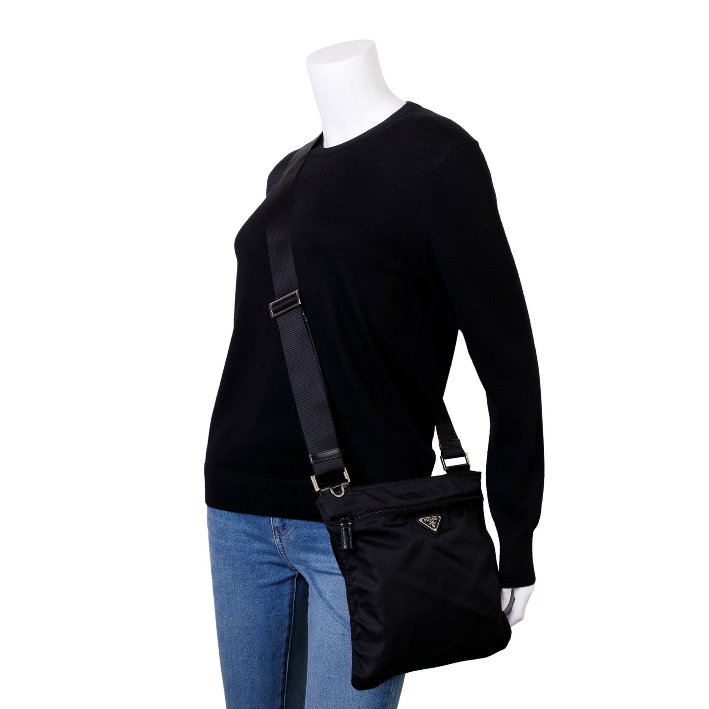 Prada Tessuto Flat Messenger Bag Nylon Black Shoes