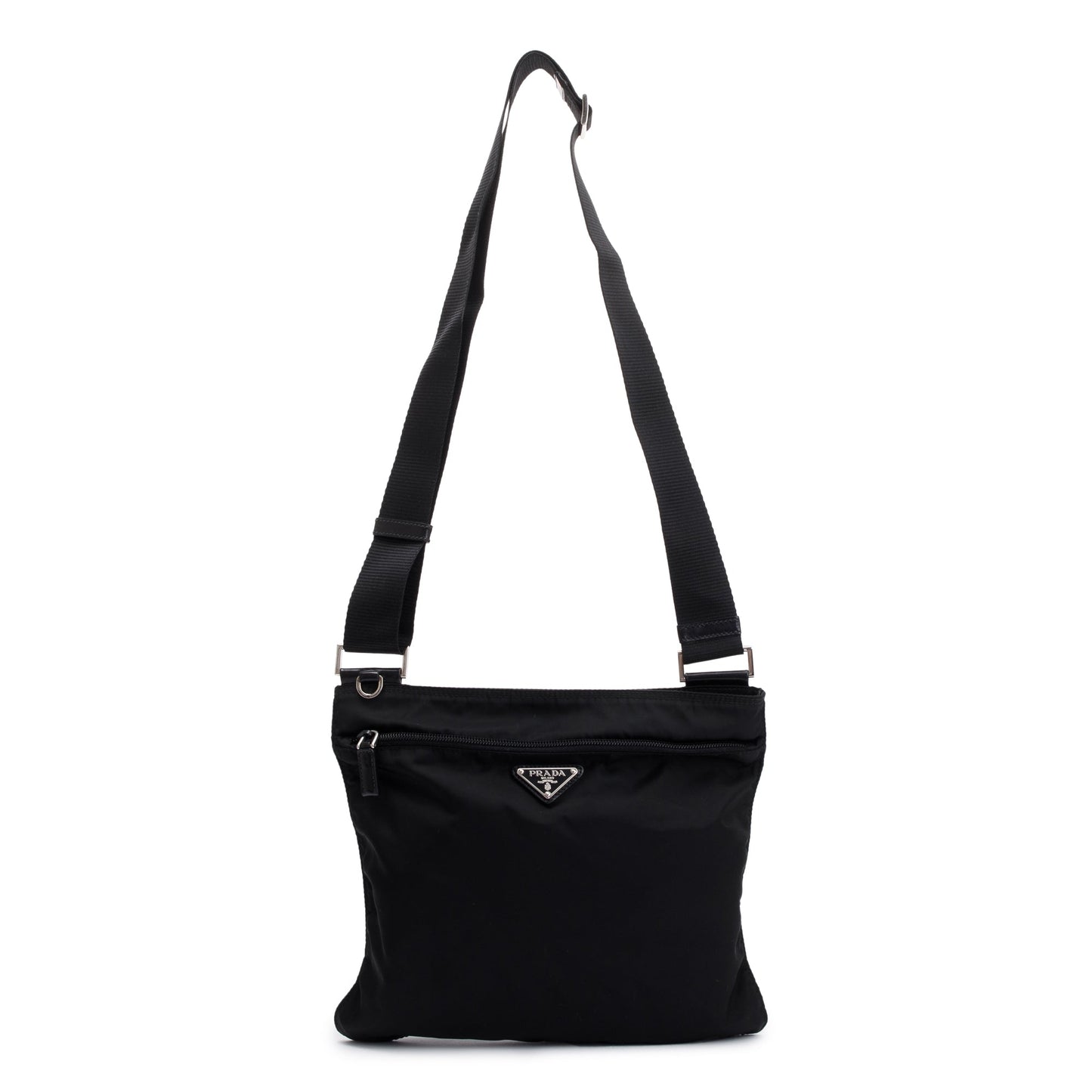 Prada Tessuto Flat Messenger Bag Nylon Black Shoes