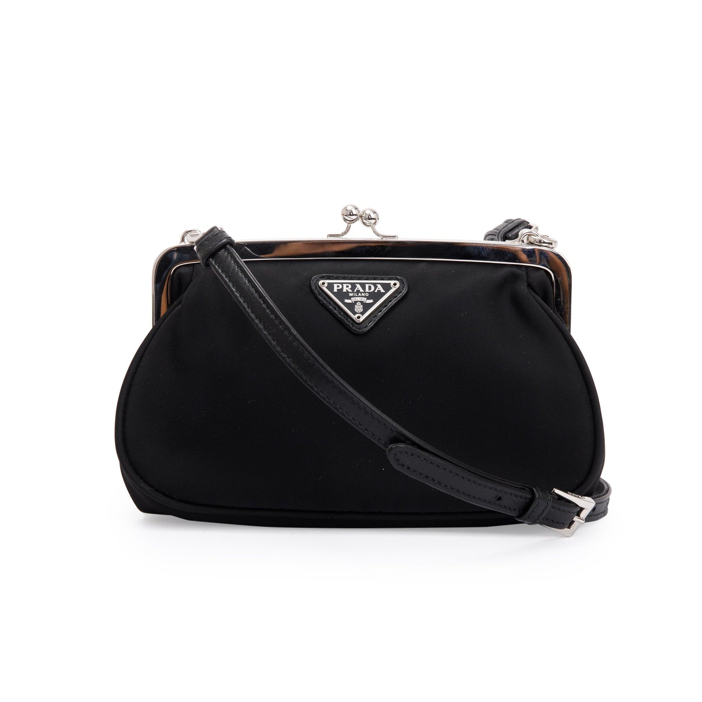 Prada Tessuto Kisslock Crossbody Bag Nylon Black