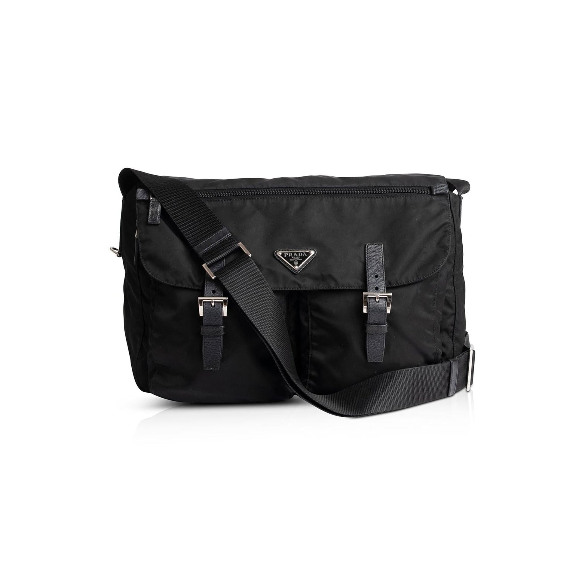 Prada Tessuto Messenger Bag Nylon Black Travel Bag