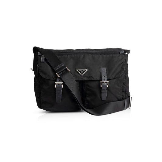 Prada Tessuto Messenger Bag Nylon Black Travel Bag