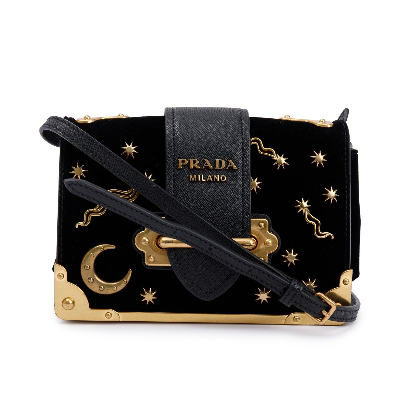 Prada Velvet Saffiano Astrology Cahier Bag Black Travel Bag