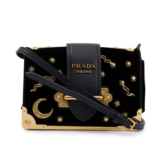 Prada Velvet Saffiano Astrology Cahier Bag Black Travel Bag