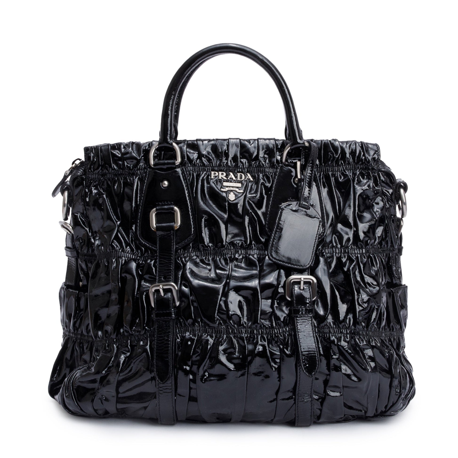 Prada Vernice Gaufre Shopping Tote Black Tote Bag