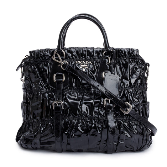 Prada Vernice Gaufre Shopping Tote Black Tote Bag
