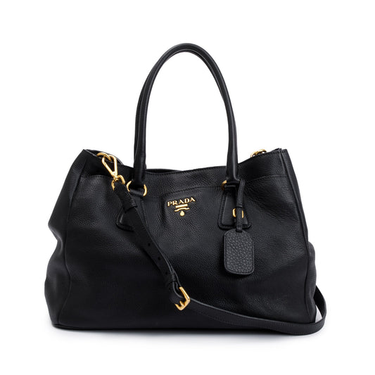 Prada Vitello Daino Convertible Tote Handbag Black Tote Bag