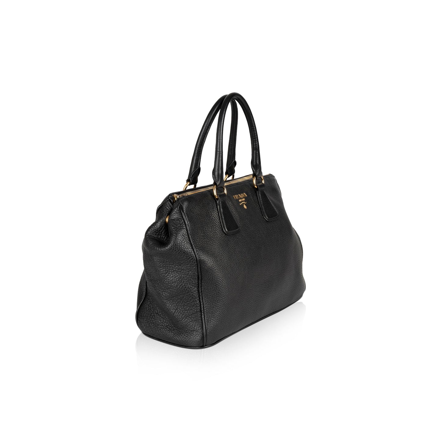 Prada Vitello Daino Double Zip Tote Handbag Black Tote Bag