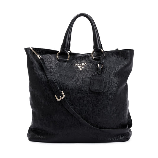 Prada Vitello Daino Shopping Tote Handbag Leather Black Tote Bag
