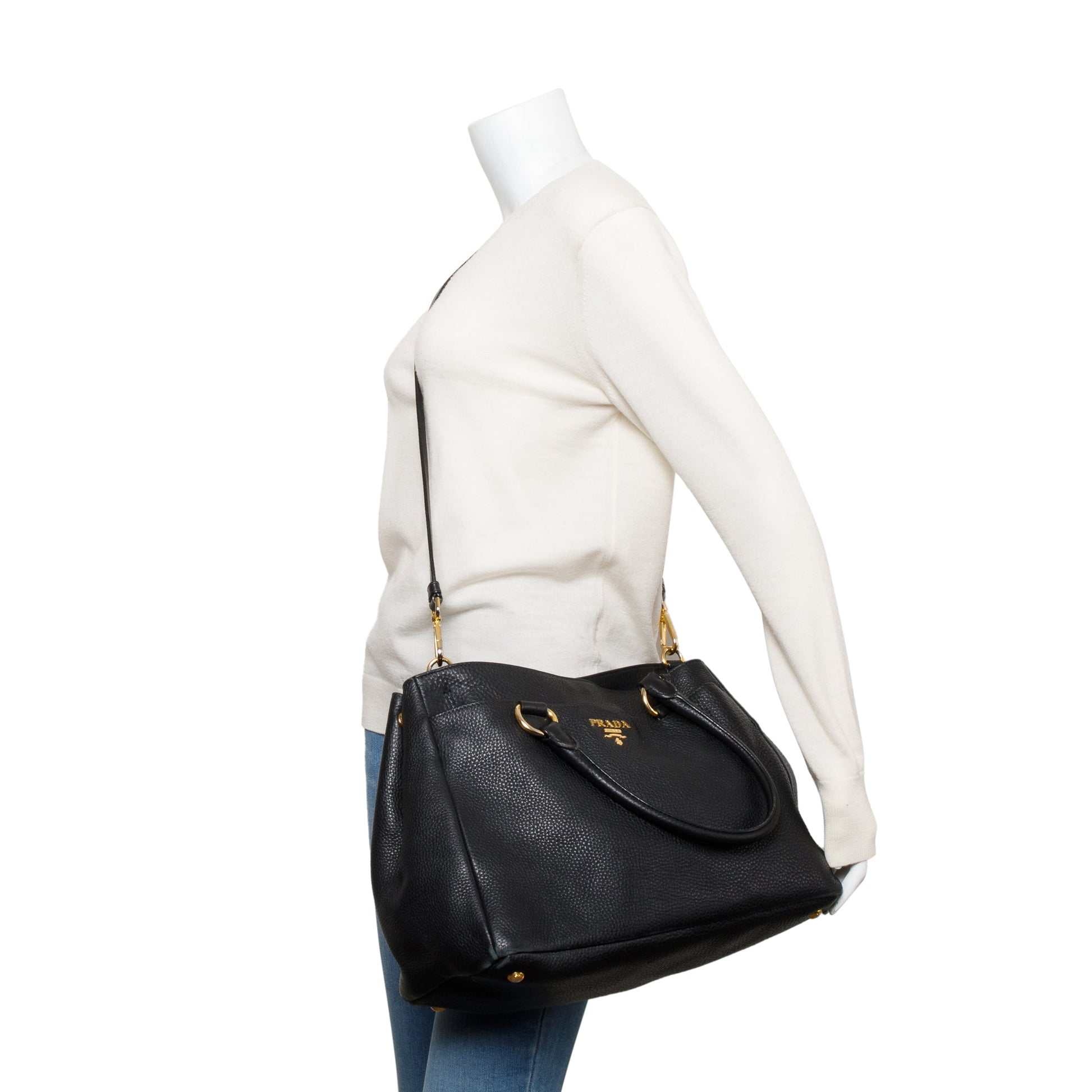 Prada Vitello Daino Shoulder Bag Leather Black