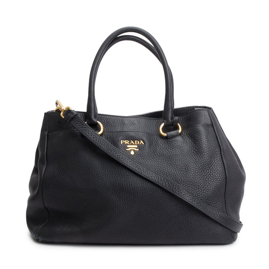 Prada Vitello Daino Shoulder Bag Leather Black