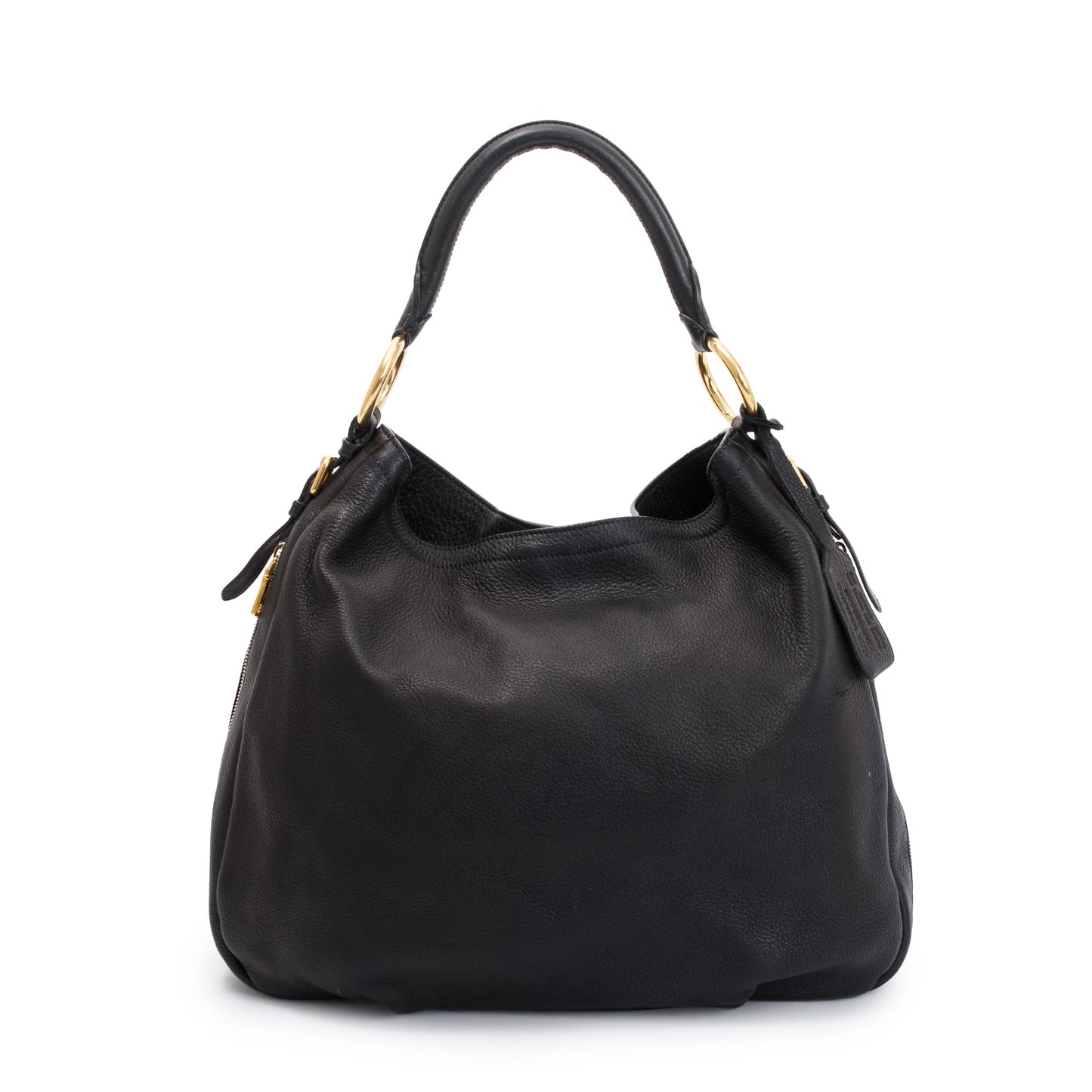 Prada Vitello Daino Zip Around Hobo Bag Leather Black Travel Bag