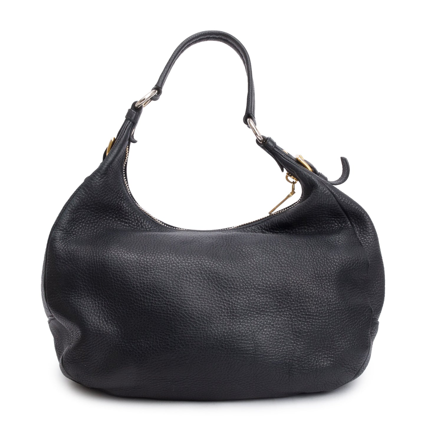 Prada Vitello Daino Zip Top Hobo Handbag Leather Black Travel Bag