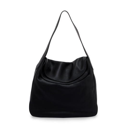 Prada Vitello Daino Double Hobo Handbag Black Medium Travel Bag