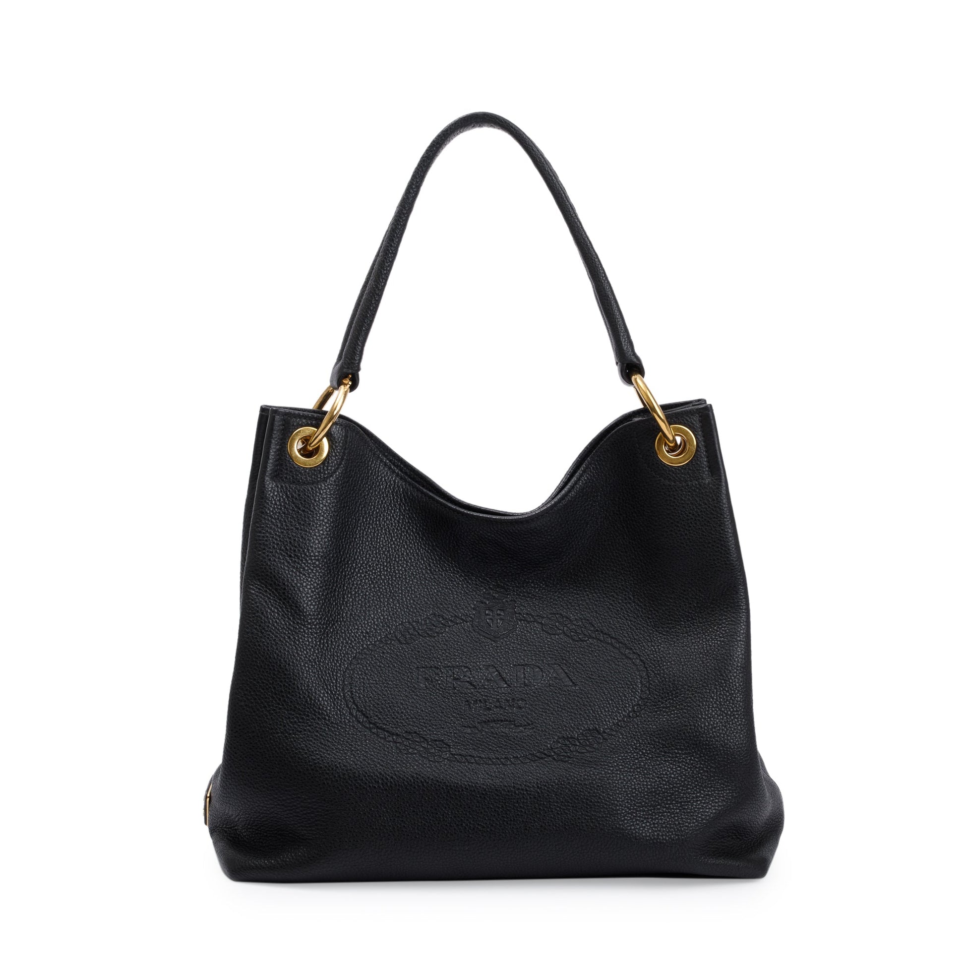 Prada Vitello Daino Embossed Hobo Bag Black Medium Travel Bag