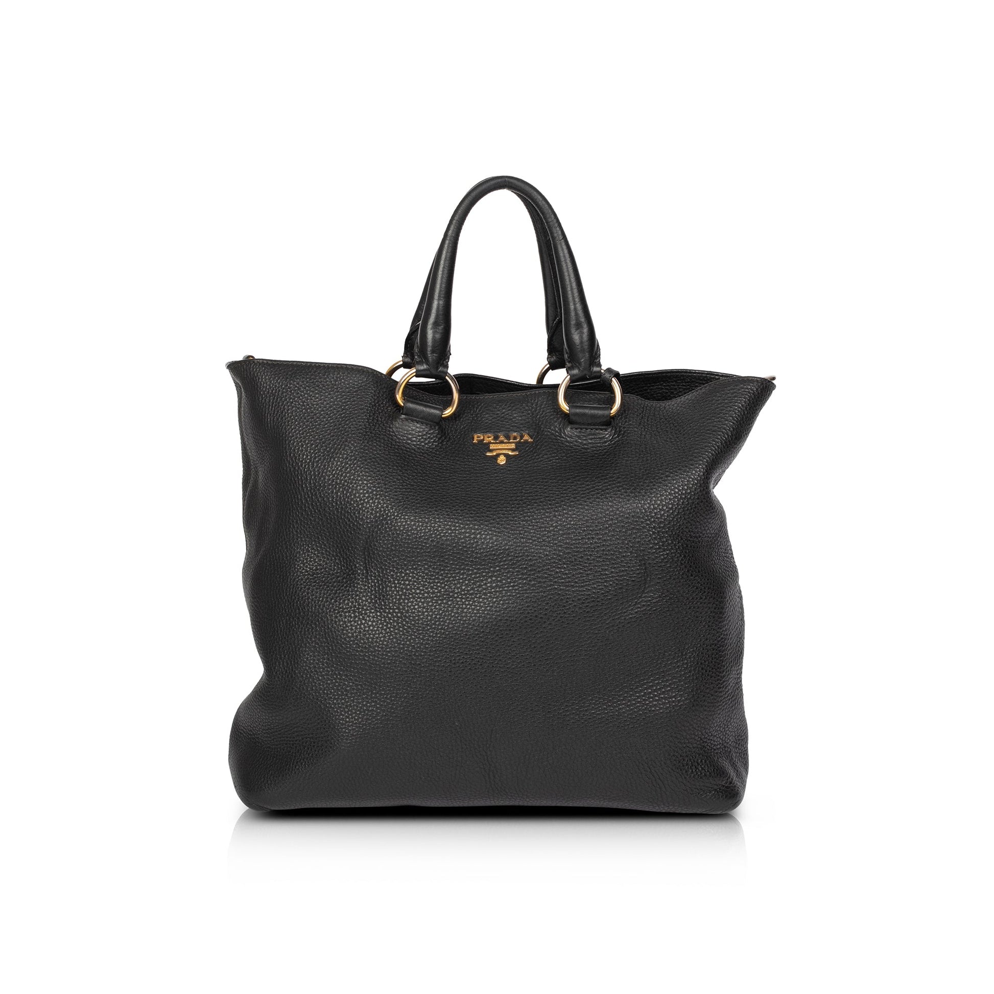 Prada Vitello Daino Shopping Tote Handbag Black Tote Bag