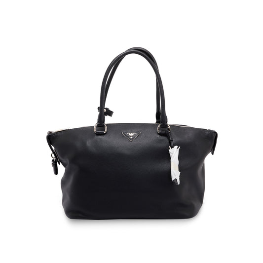 Prada Vitello Daino Zip Tote Handbag Black Tote Bag