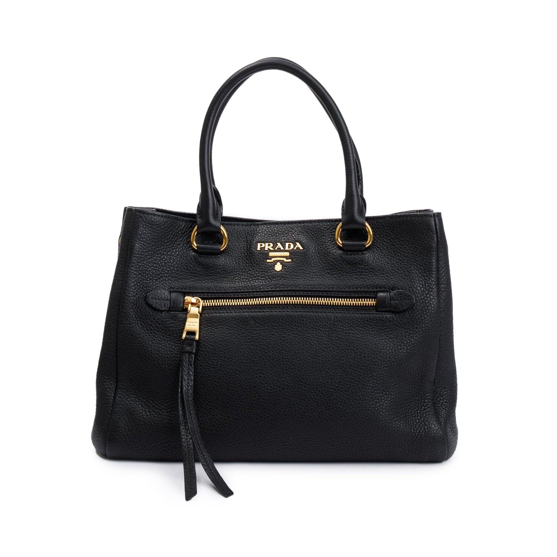 Prada Vitello Phenix Pocket Tote Handbag Leather Black Tote Bag