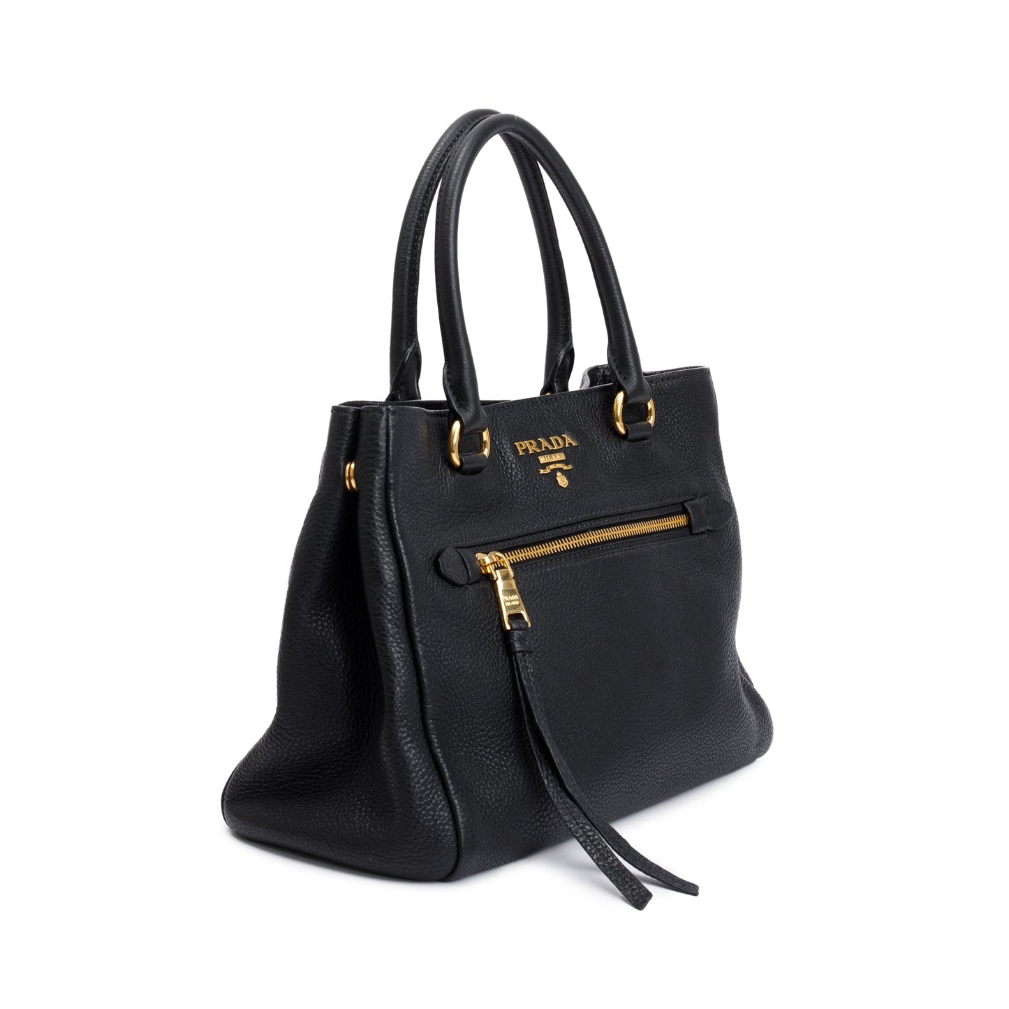 Prada Vitello Phenix Pocket Tote Handbag Leather Black Tote Bag