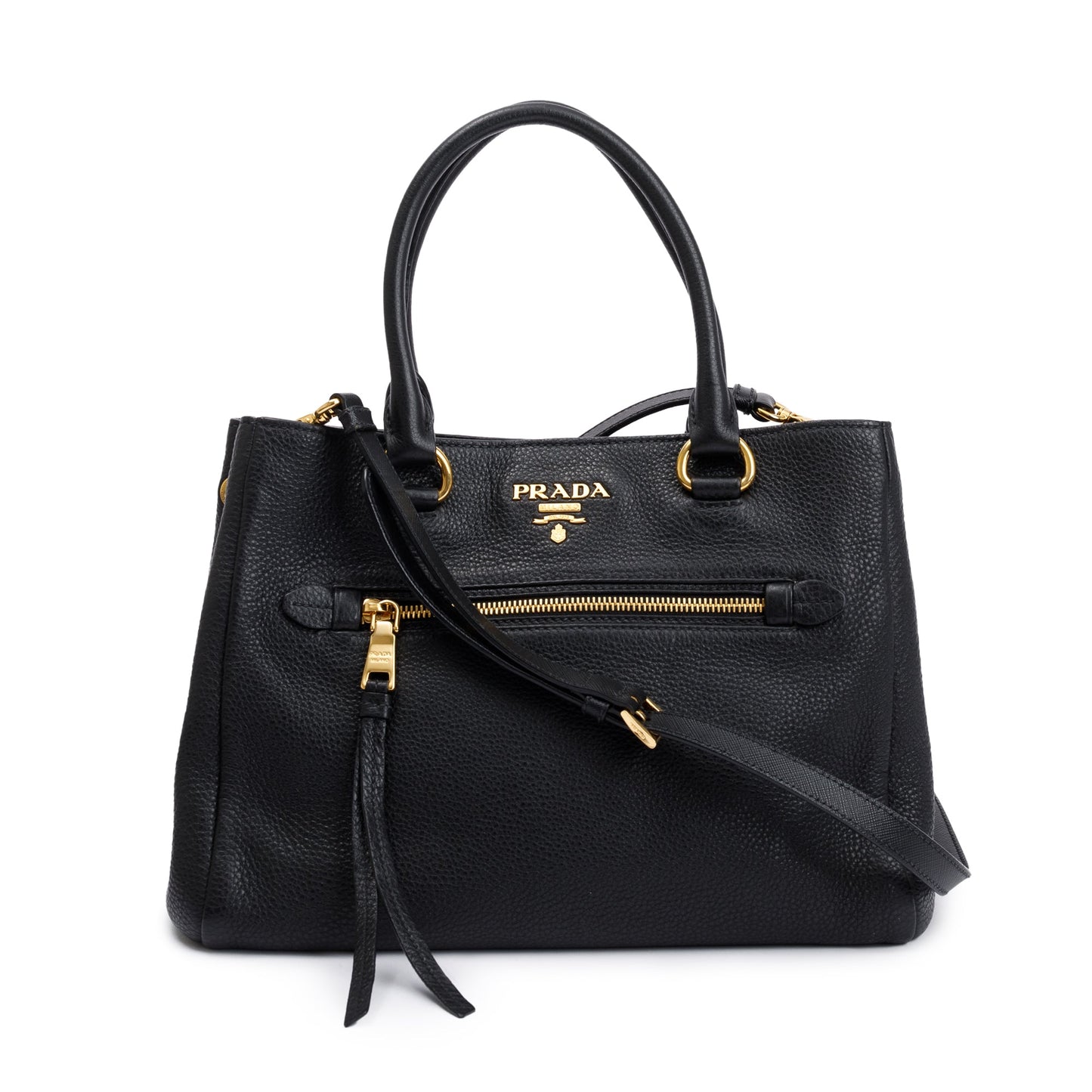 Prada Vitello Phenix Pocket Tote Handbag Leather Black Tote Bag