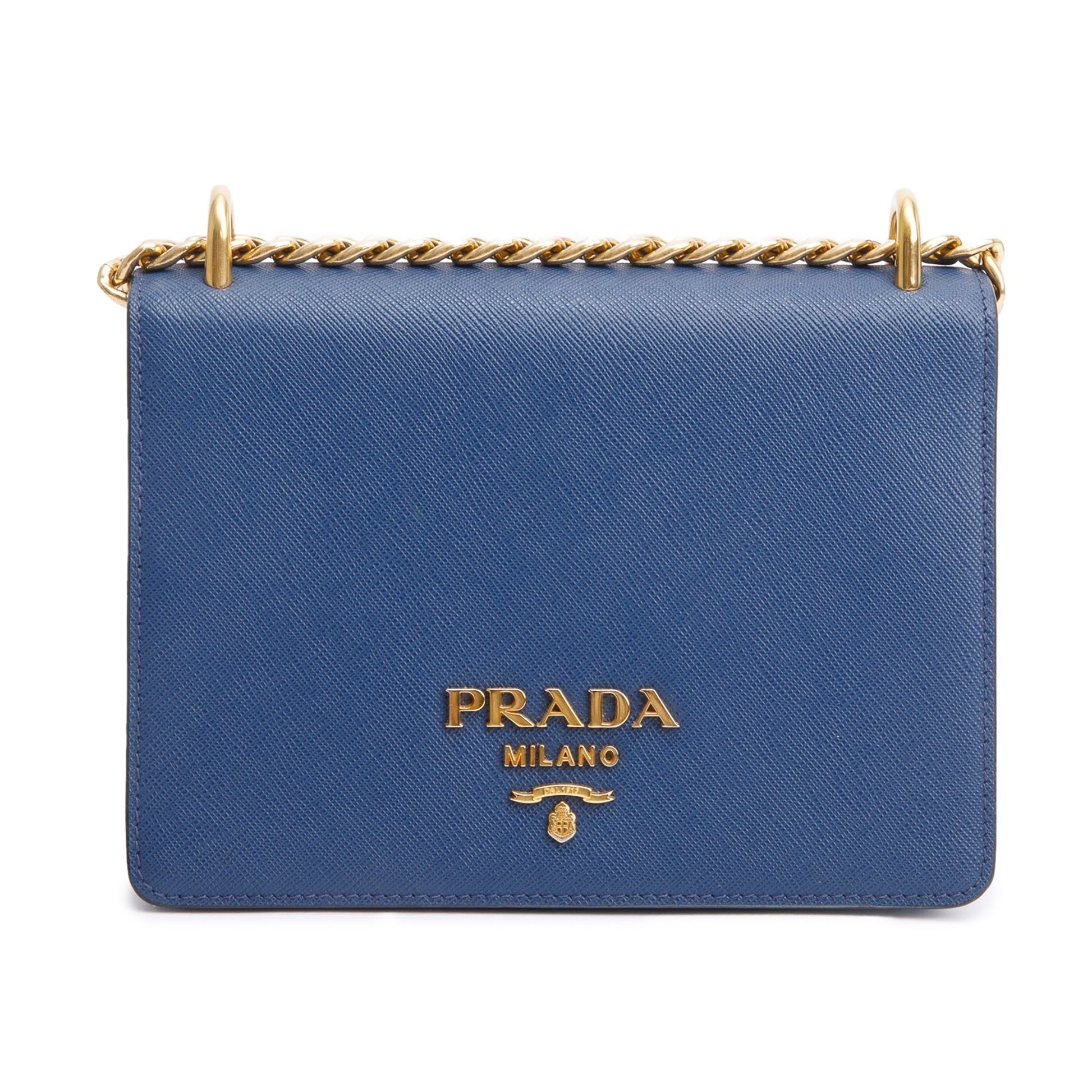 Prada Saffiano Lux Shoulder Bag Blue Chain