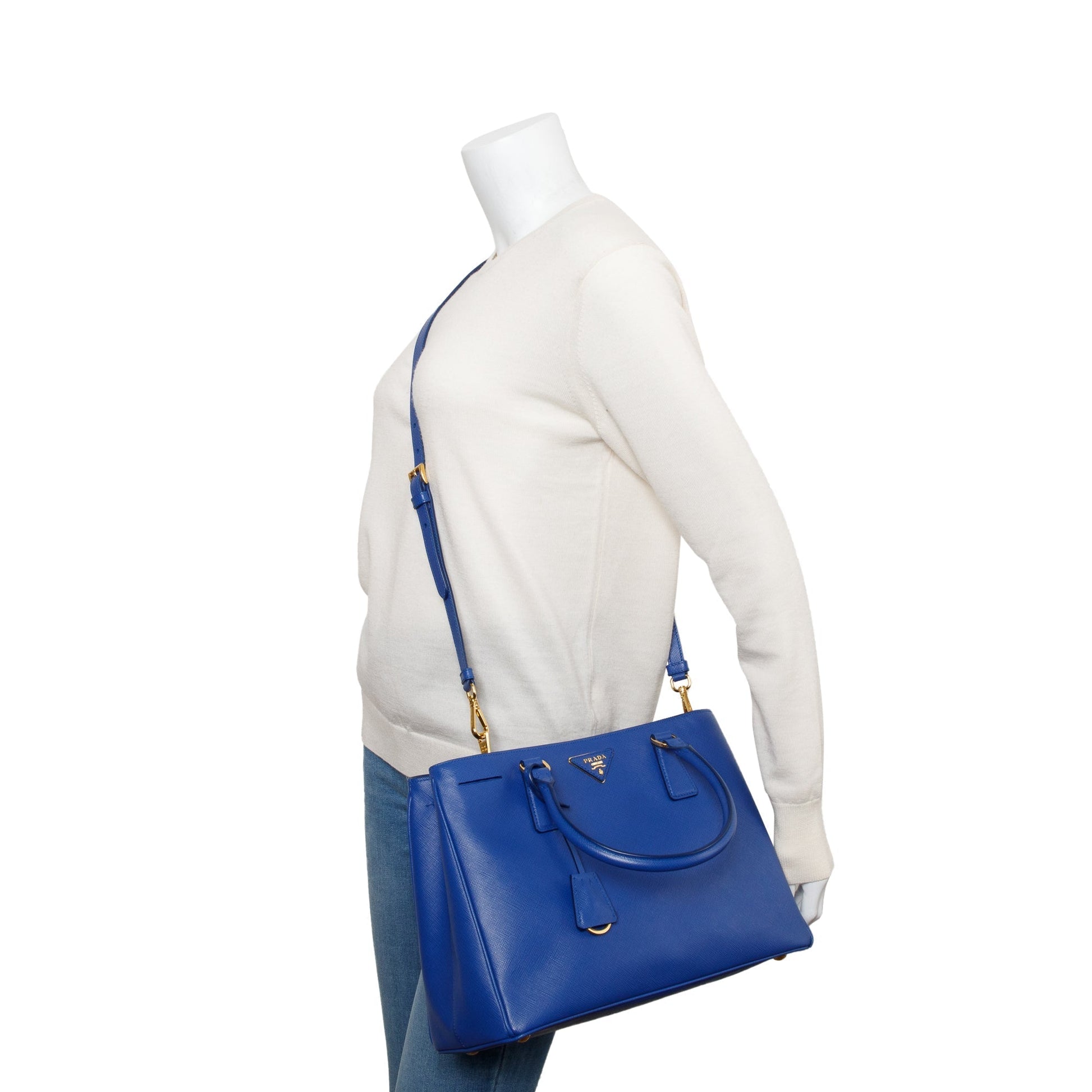 Prada Saffiano Lux Galleria Zip Tote Handbag Blue Medium Tote Bag