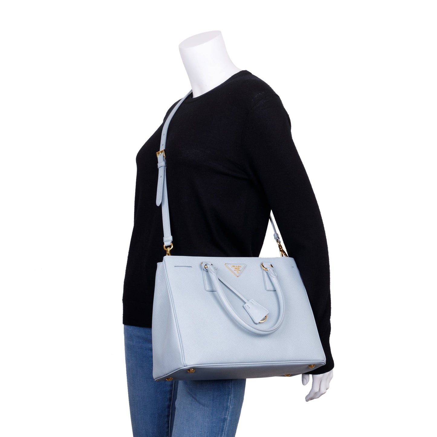 Prada Saffiano Lux Tote Handbag Blue Medium Tote Bag